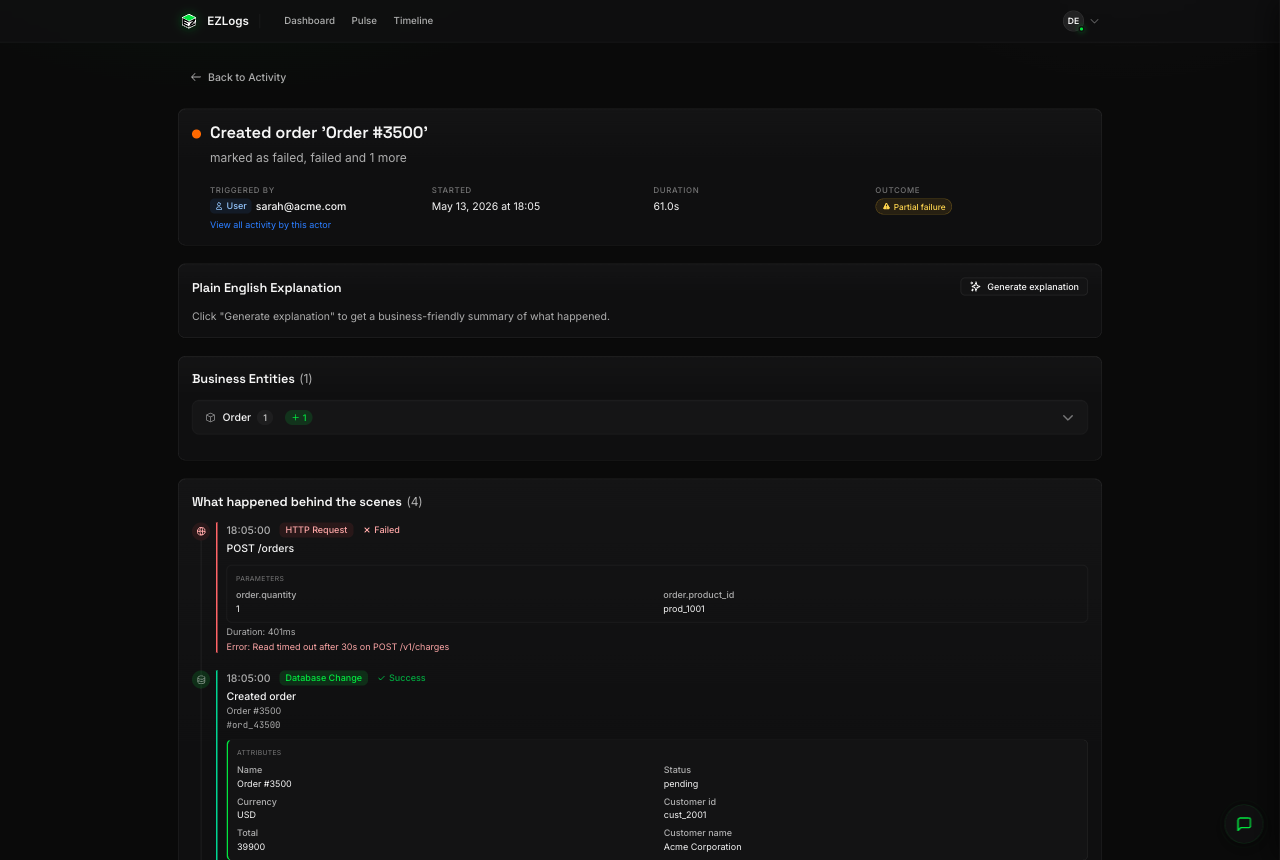 Failed order action: Stripe gateway timeout, Order created in pending then flipped to failed, retry job also failed